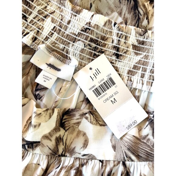 J Jill Creme Brown Floral Skirt Size Medium Hi Low Midi Faux Wrap Elastic Waist - Picture 13 of 15